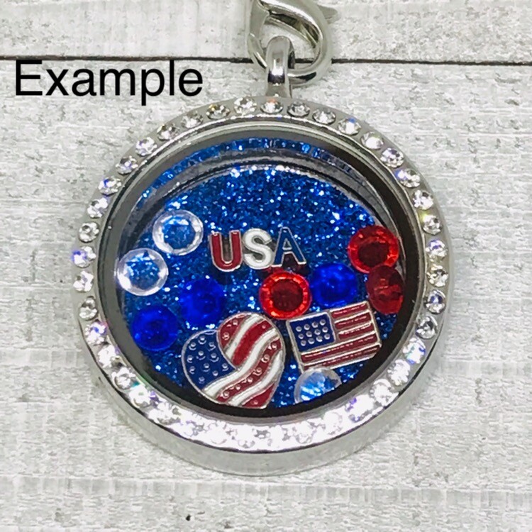 USA Patriotic Flag Ribbon Floating Charms for Glass Lockets