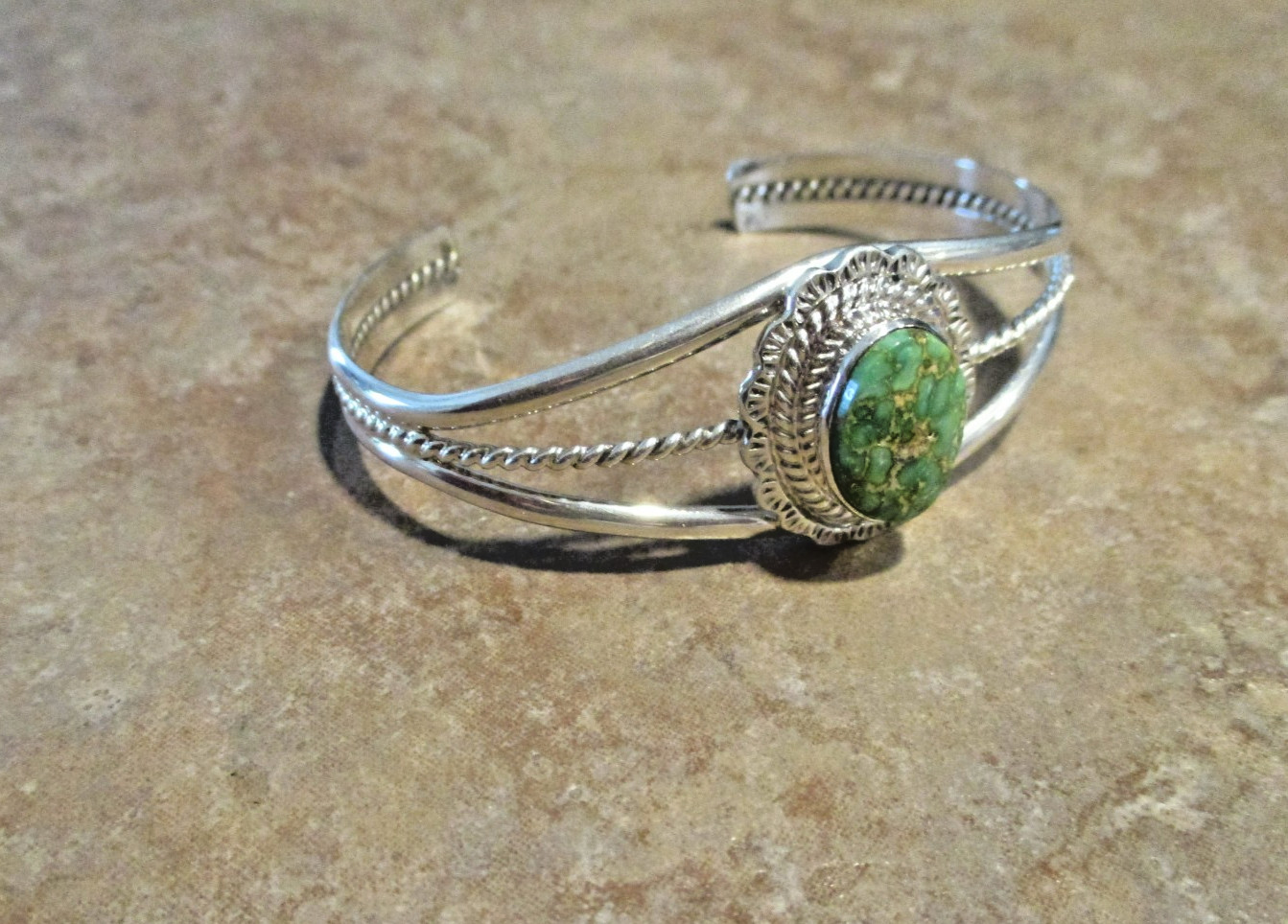 Contemporary Navajo Sterling Silver PREMIUM TURQUOISE Bracelet Signed AC