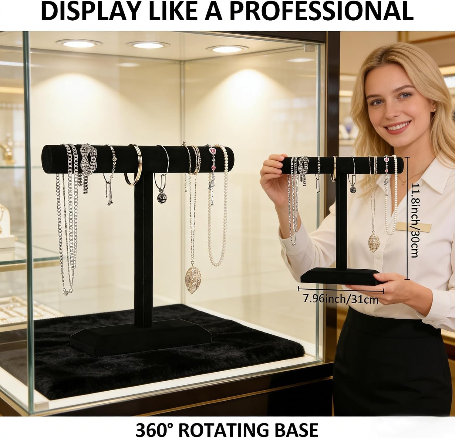 Compact Velvet T-Bar Jewelry Stand – Ideal for Home & Store Display Solutions
