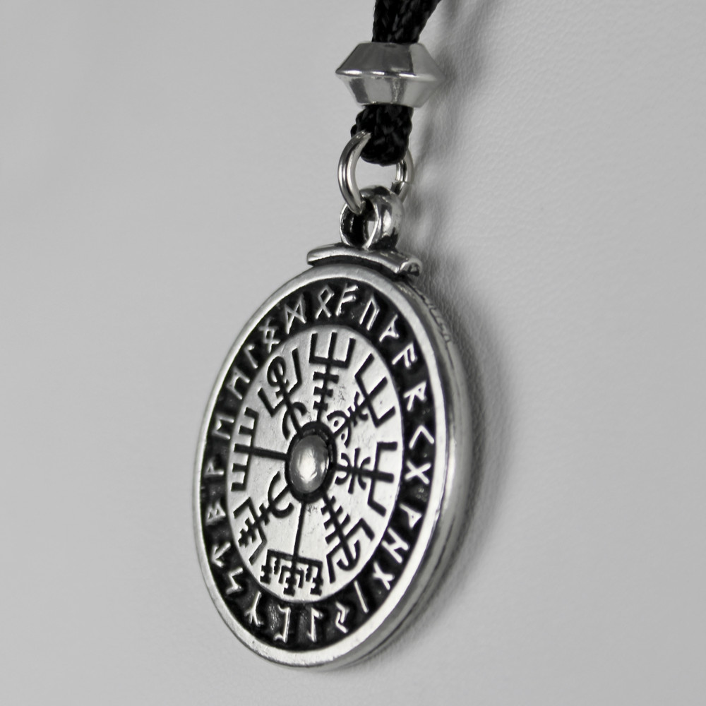 Pewter Viking Necklace Compass Pendant Rune Stave Icelandic Norse Jewelry
