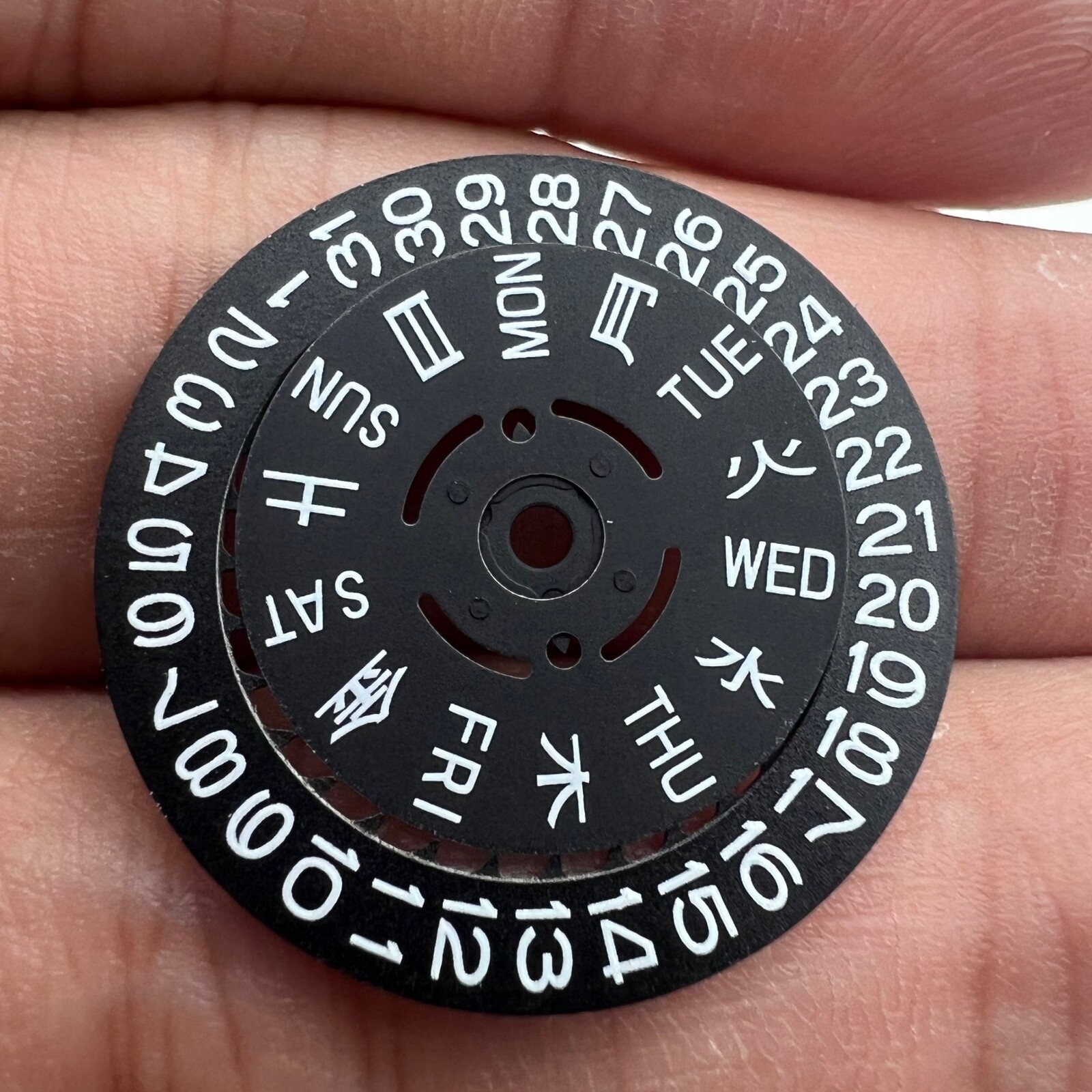 Blue Green Lume Black Date Wheel Week Disk for NH36 Movement Date at 3.8