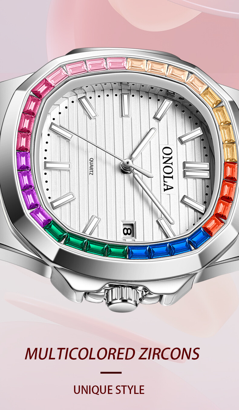ONOLA Rainbow Leather Casual Business Calendar Waterproof Luminous Quartz Watch