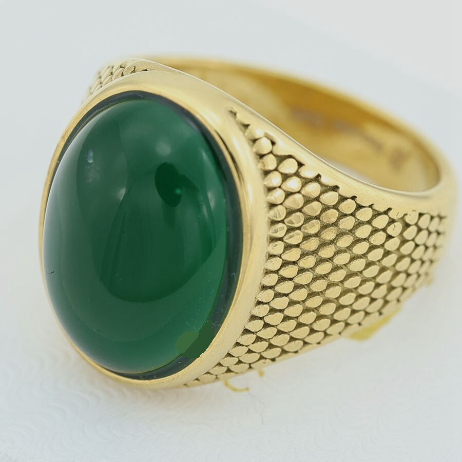 Men’s Stainless Steel.Green Jade Stone,Wedding Rings #8-12 Gold Plated +Box