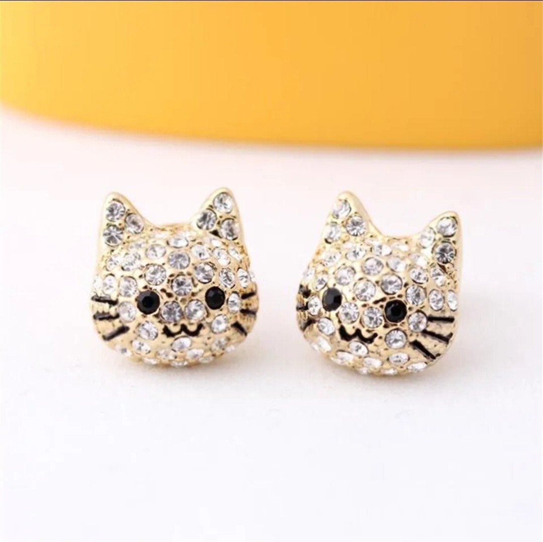 Women’s Fashion Jewelry Kitty Cat Rhinestone Stud Earrings 37-11