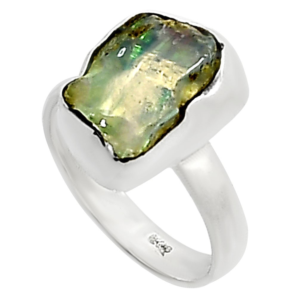 Natural Ethiopian Opal Rough 925 Sterling Silver Ring s.5 Jewelry R-1001