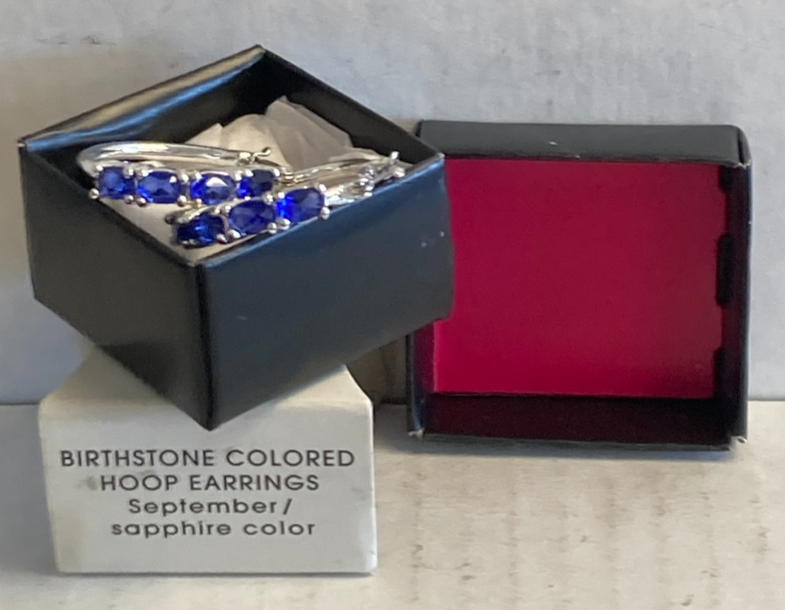 New In Box 2010 Avon Birthstone Colored Hoop Earrings September / Sapphire Color