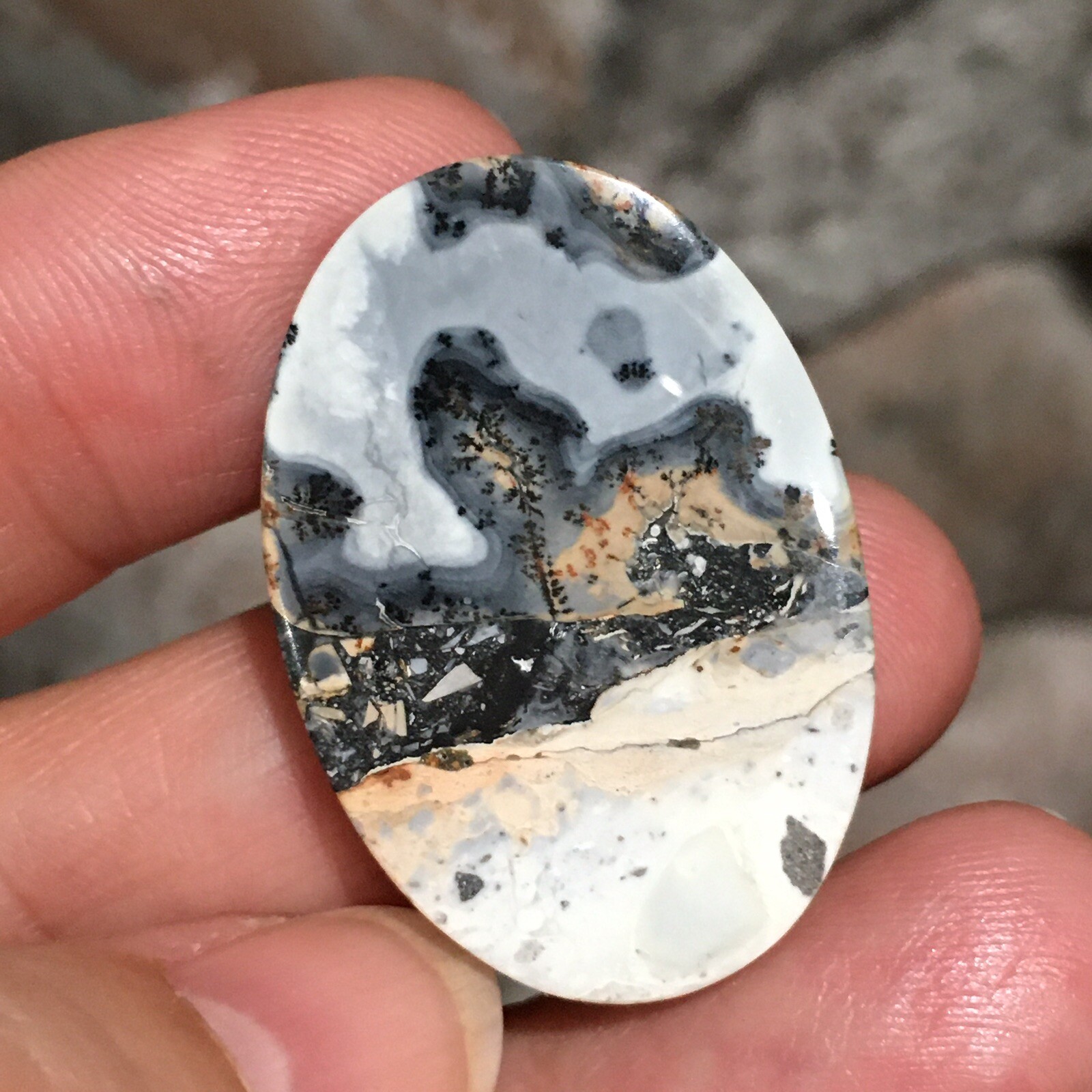 33x23x5mm Fine Scenic Oval Maligano Jasper Cabochon Picture Stone