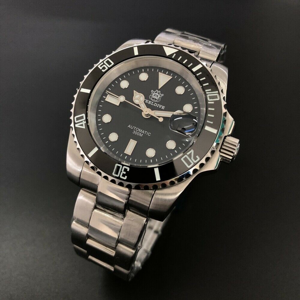 Steeldive SD1953 Black Sub 300M Automatic Dive Watch Sapphire NH35 24 Jewels
