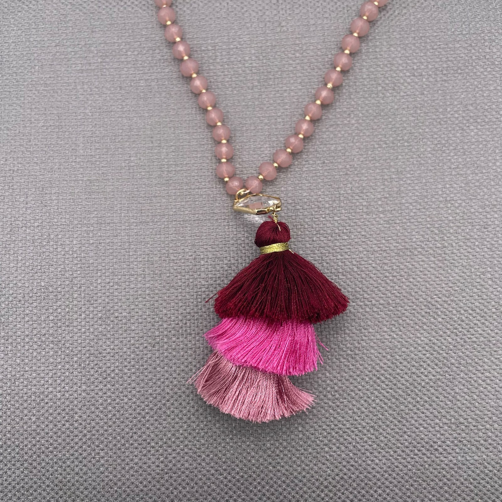 Veronese Women’s Pink Beaded Pendant Tassel Necklace Adjustable Lobster Closure
