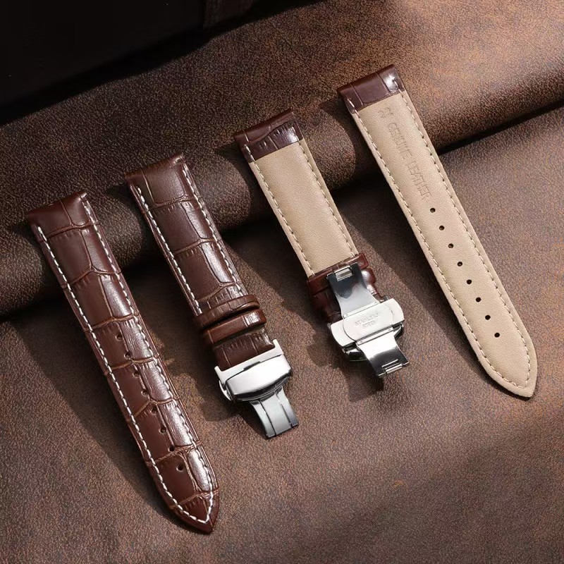 Genuine Leather Watch Band High Quality Cowhide Strap Deployment Clasp 19-24mm