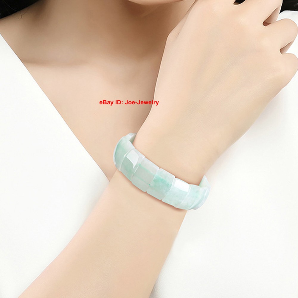 NEW Natural Grade A Jade Wider Rectangle Bead Stretch Bracelet 14-16cm