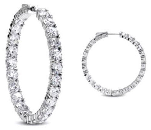 7.82 carat Round cut Diamond 14k White Gold Hoop Earring 52 x .15 ct, 1.25 inch