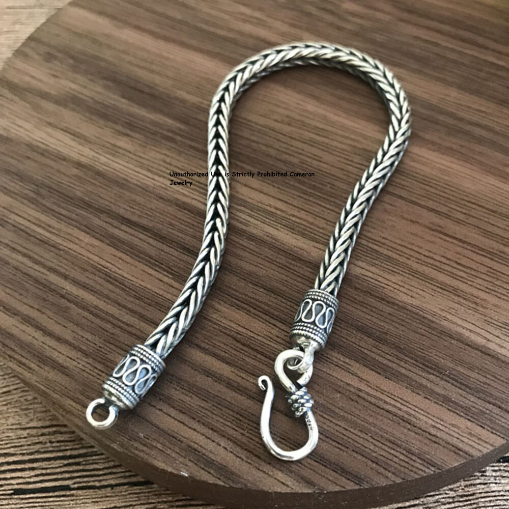Pure S925 Sterling Silver Chain Men Women 4mm Braided Wheat Link Bracelet 6-8in