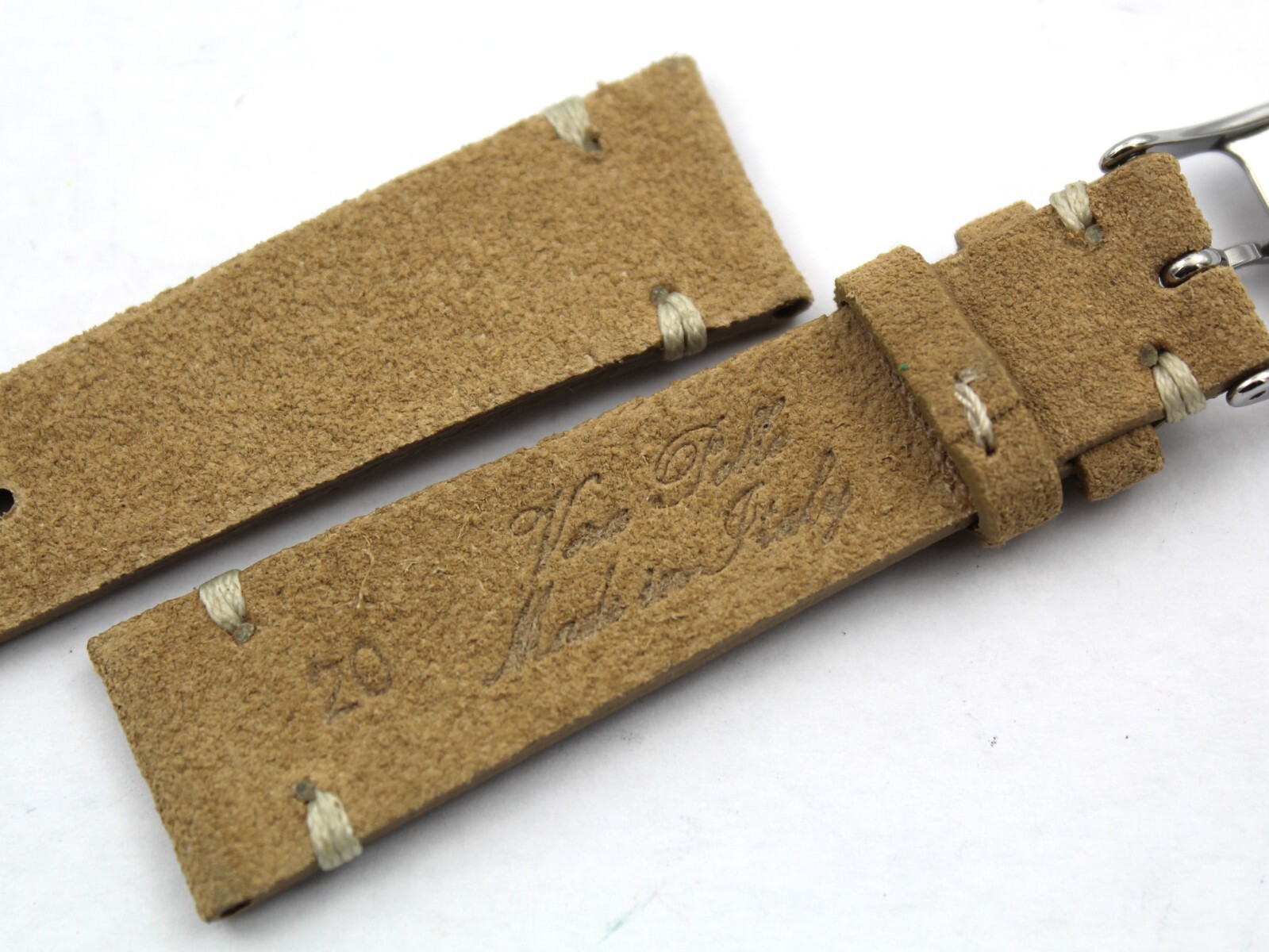 Beige Suede Leather Watch Strap Various Sizes Steel Pin Buckle