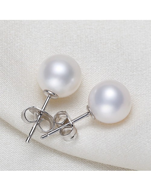7-7.5mm Round Freshwater Pearl Jewelry Drop Earrings Studs 925 Silver