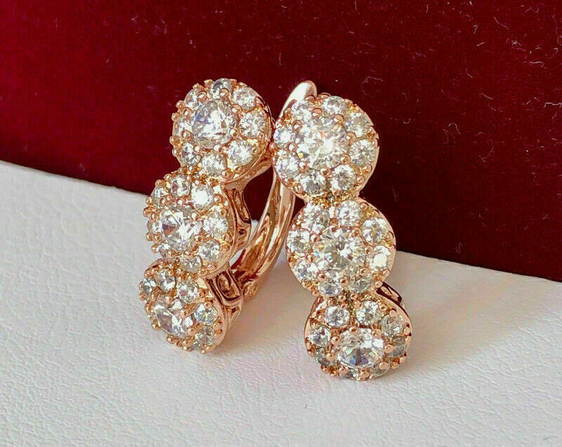 3.00Ct Lab Created Round Diamond Halo Wedding Stud Earrings 14K Rose Gold Over