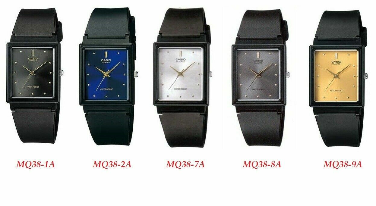 Casio MQ38 Series Men’s Rectangular Black band Black/Silver/Gray/Gold Dial Watch