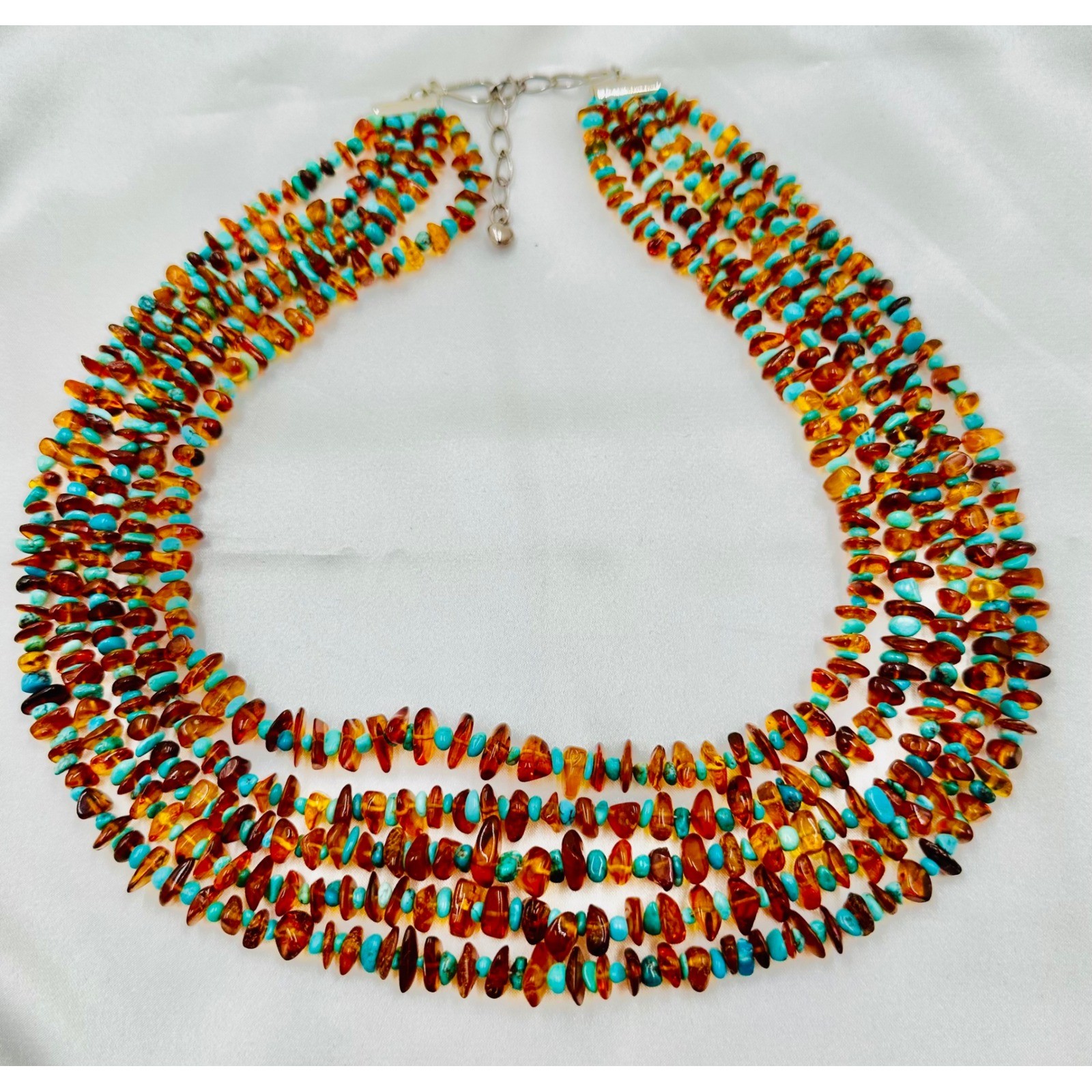 Jay King Mine Finds Sterling Silver Amber and Turquoise 5 Strand Necklace 925