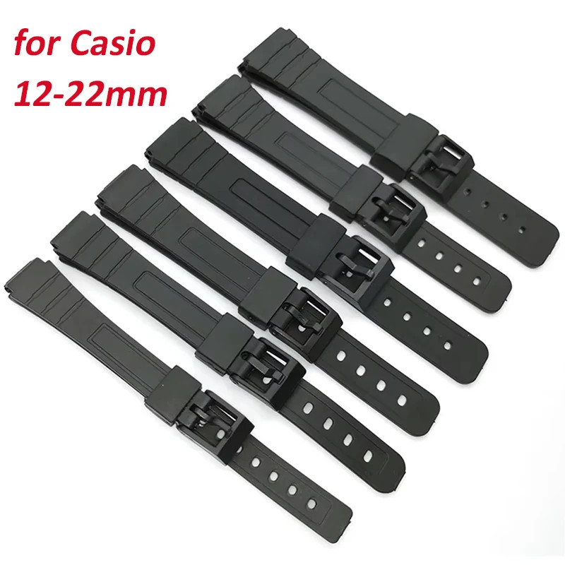 12/14/16/18/20/22mm Resin Silicone Strap Universal Black Watch Band for Casio
