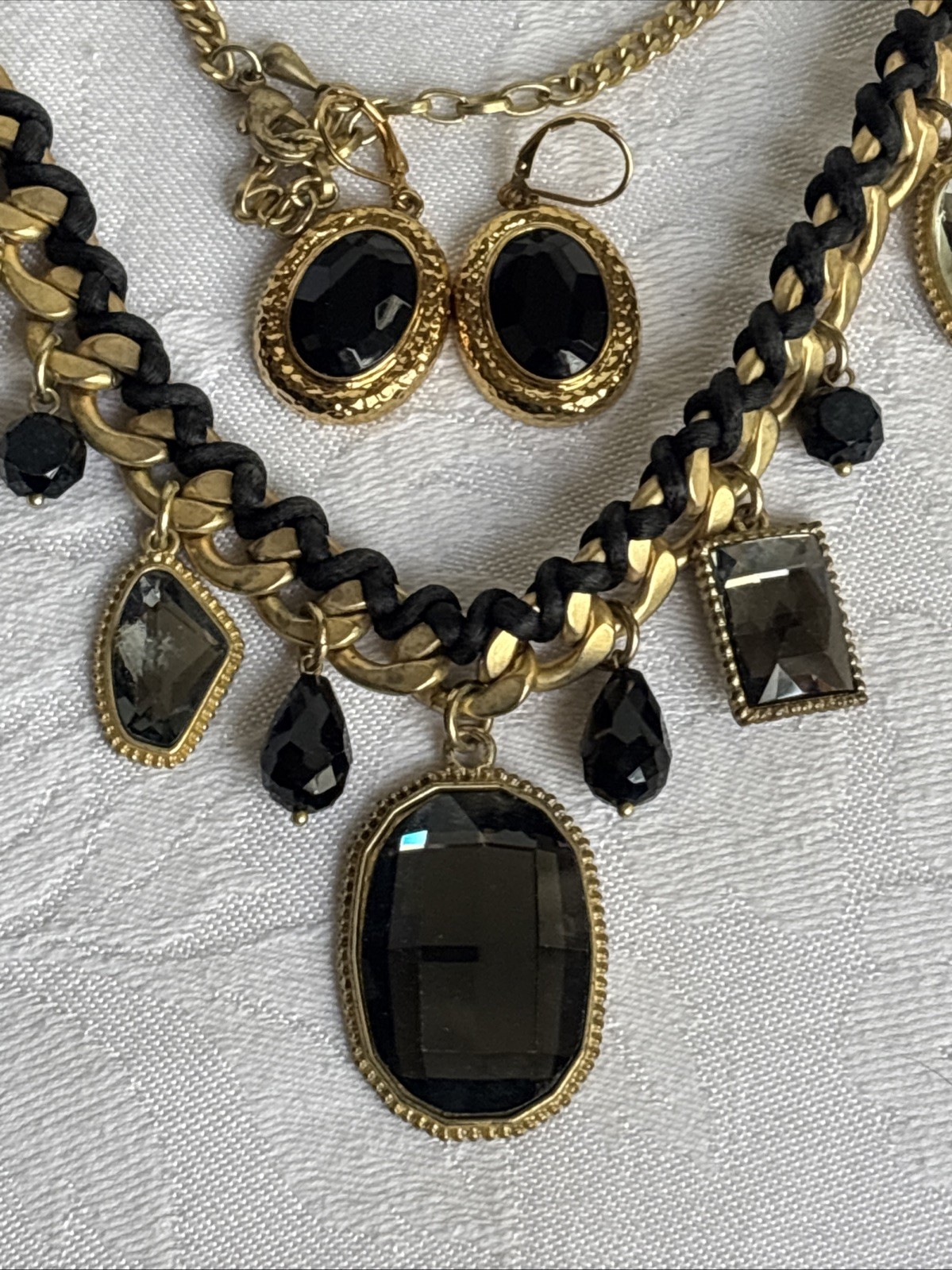 Park Lane Fascinated Necklace Satin Brushed GoldTone Black & Joan Rivers Earring