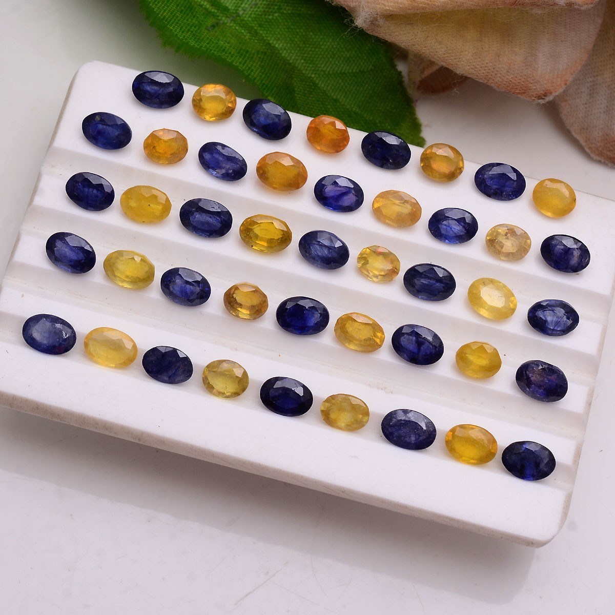 16 Pcs Natural Blue & Yellow Sapphire 6.15mm-7.20mm Hi-Grade Oval Cut Gemstones