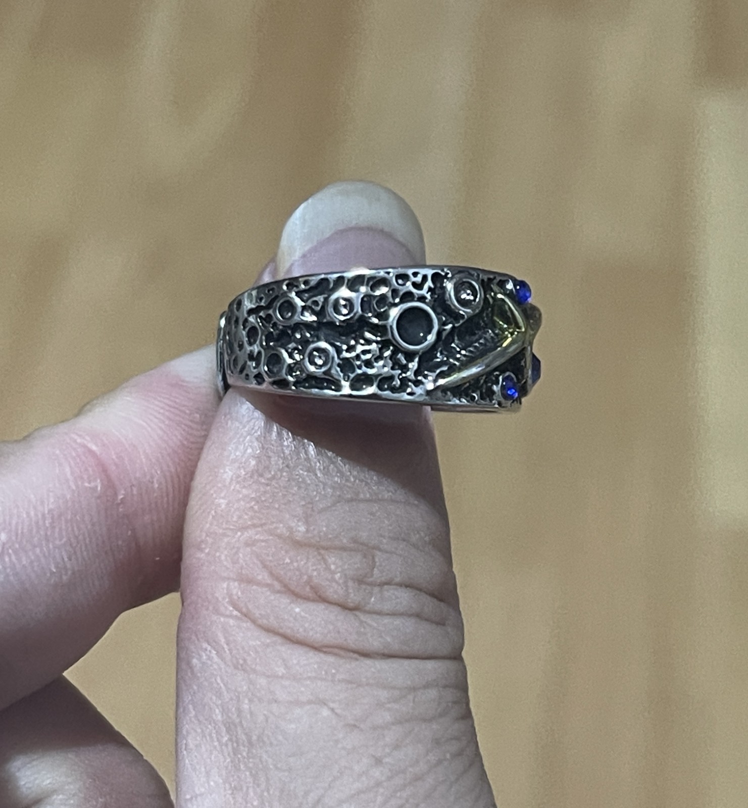 S925 Sterling Silver Band Men Women Lucky Gift Carved starry sky ring Opening