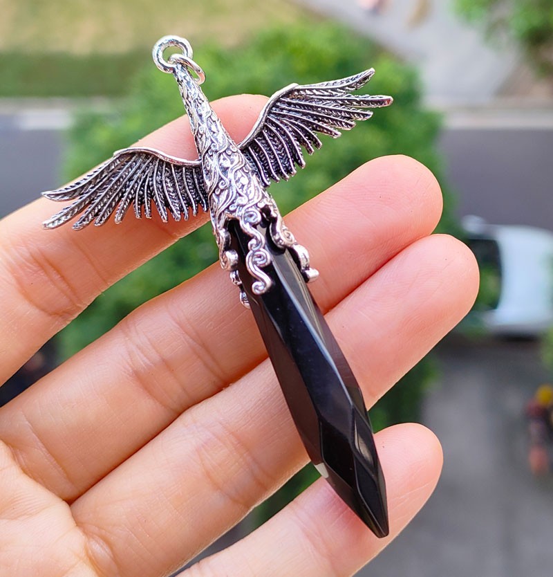 5pcs Natural Obsidian Gems Angel Wings Pendants Amulet Magic Love Luck Charm