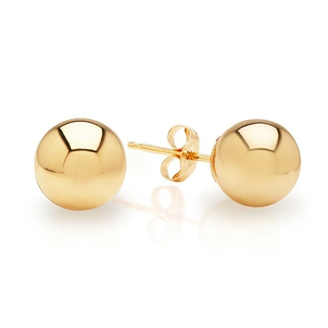 14K Yellow Gold Ball Stud Earrings – Genuine Gold – 3mm,4mm,5mm,6mm,7mm,8mm,10mm