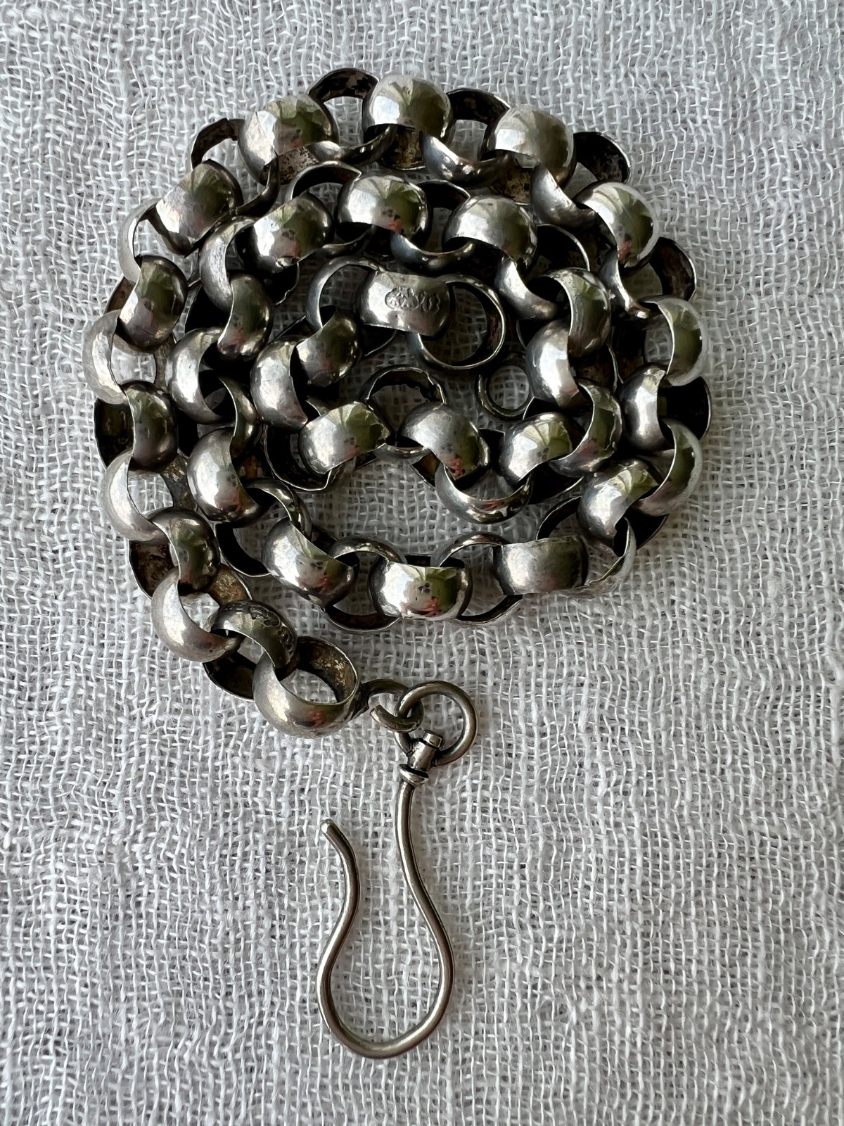 Antique Swedish Sterling Silver Belcher Watch Chain Shepherd Hook 13.5″