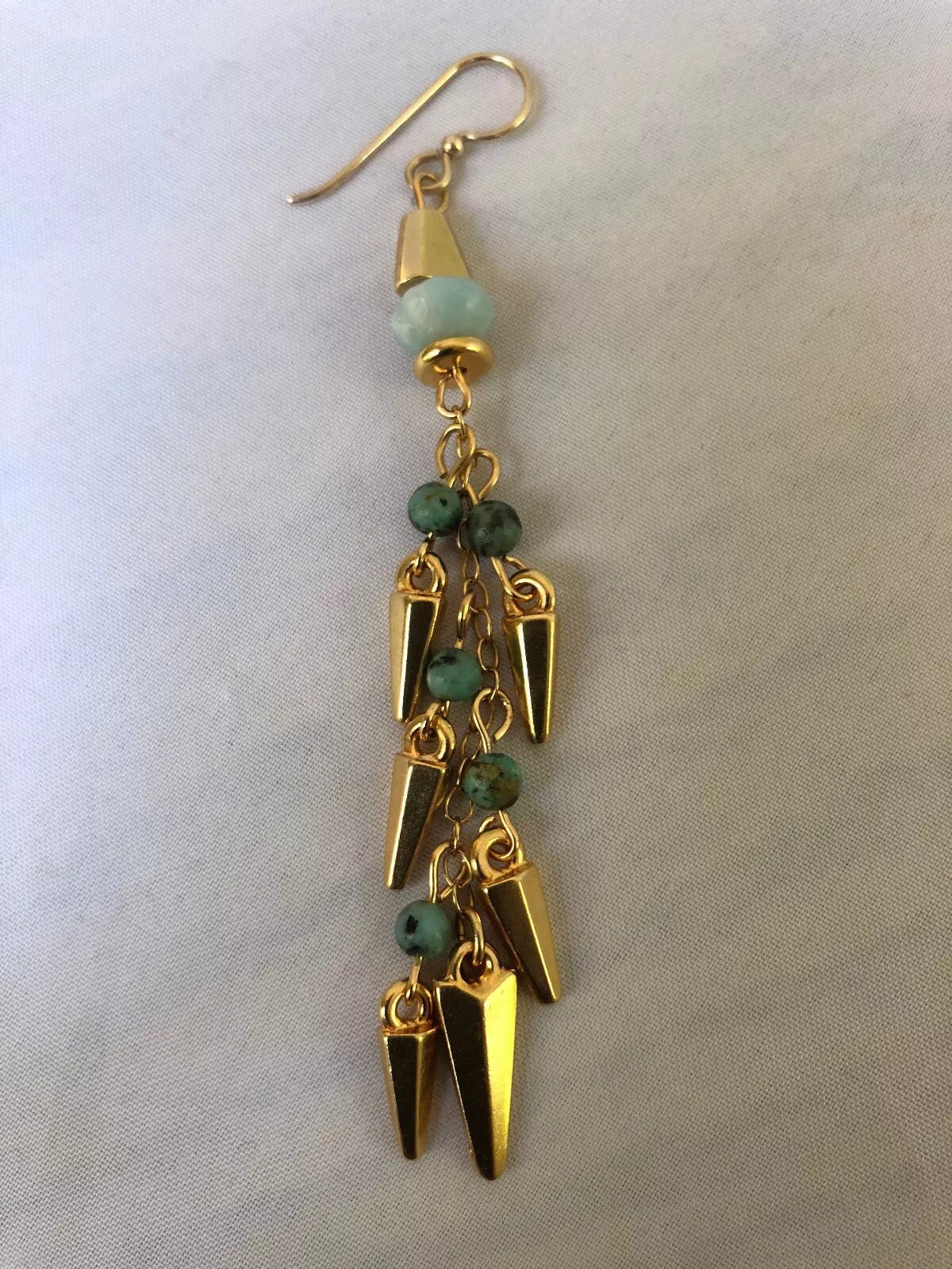 New Green and Gold Dagger Earrings 3.5″