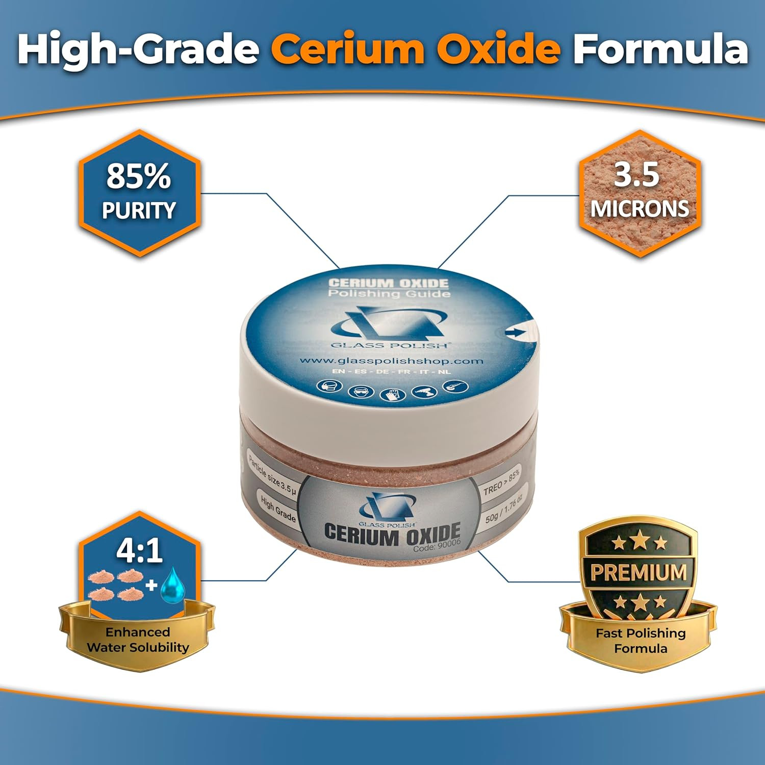 PRO Cerium Oxide ing Powder – 1.76Oz (50G) High-Grade 85% Pure Suspension-Treate