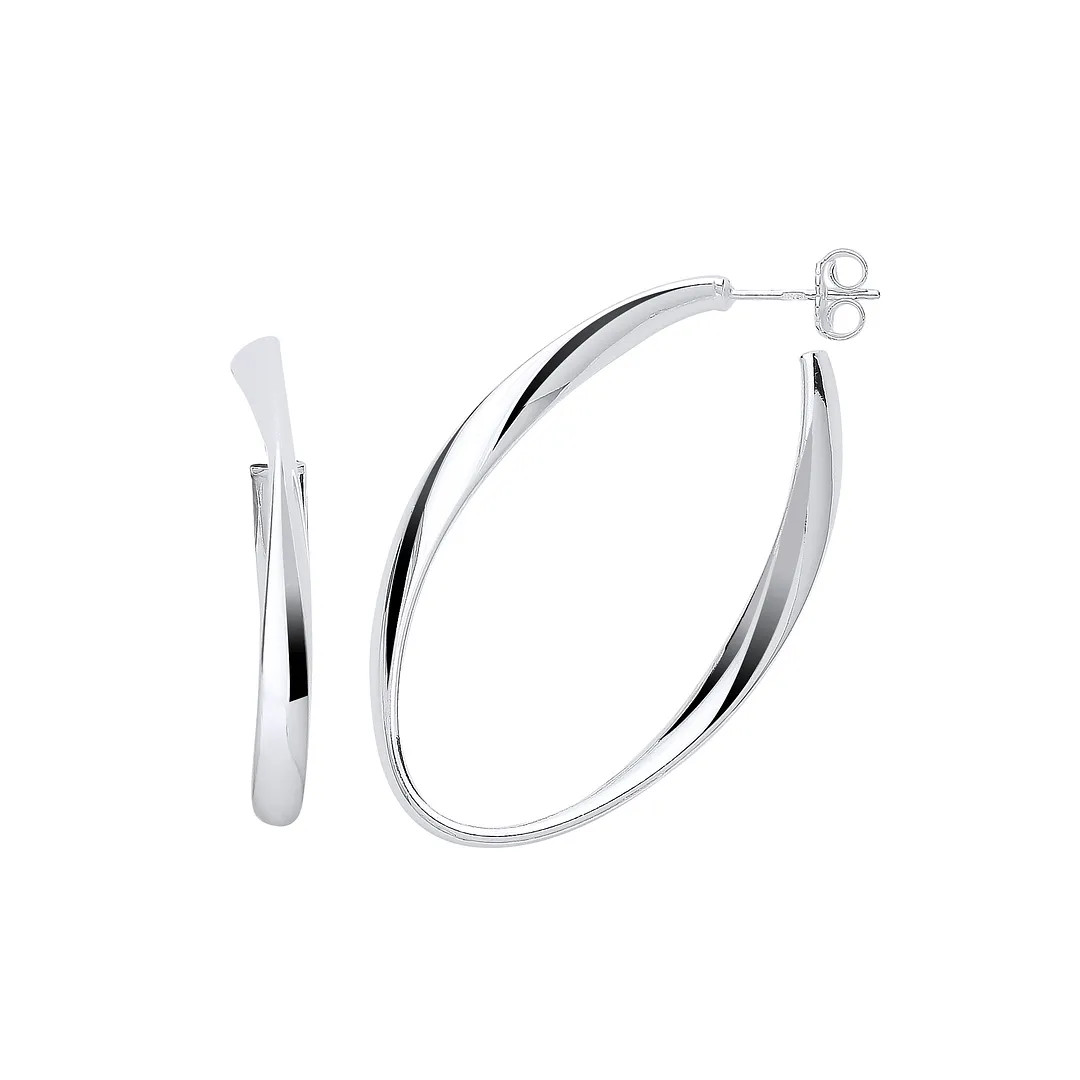Hoop Earrings Sterling Silver Oval Twisted Large Womens Jewellery