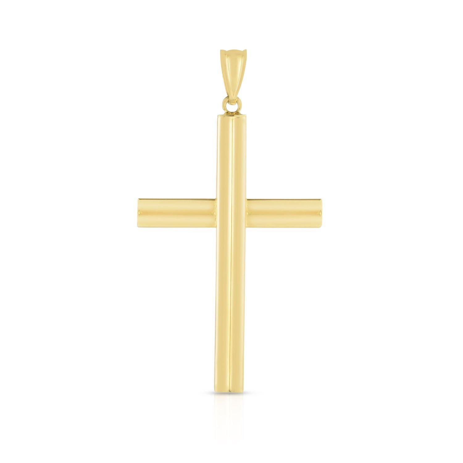 14K Yellow Gold Modern Cross Pendant 1.8″