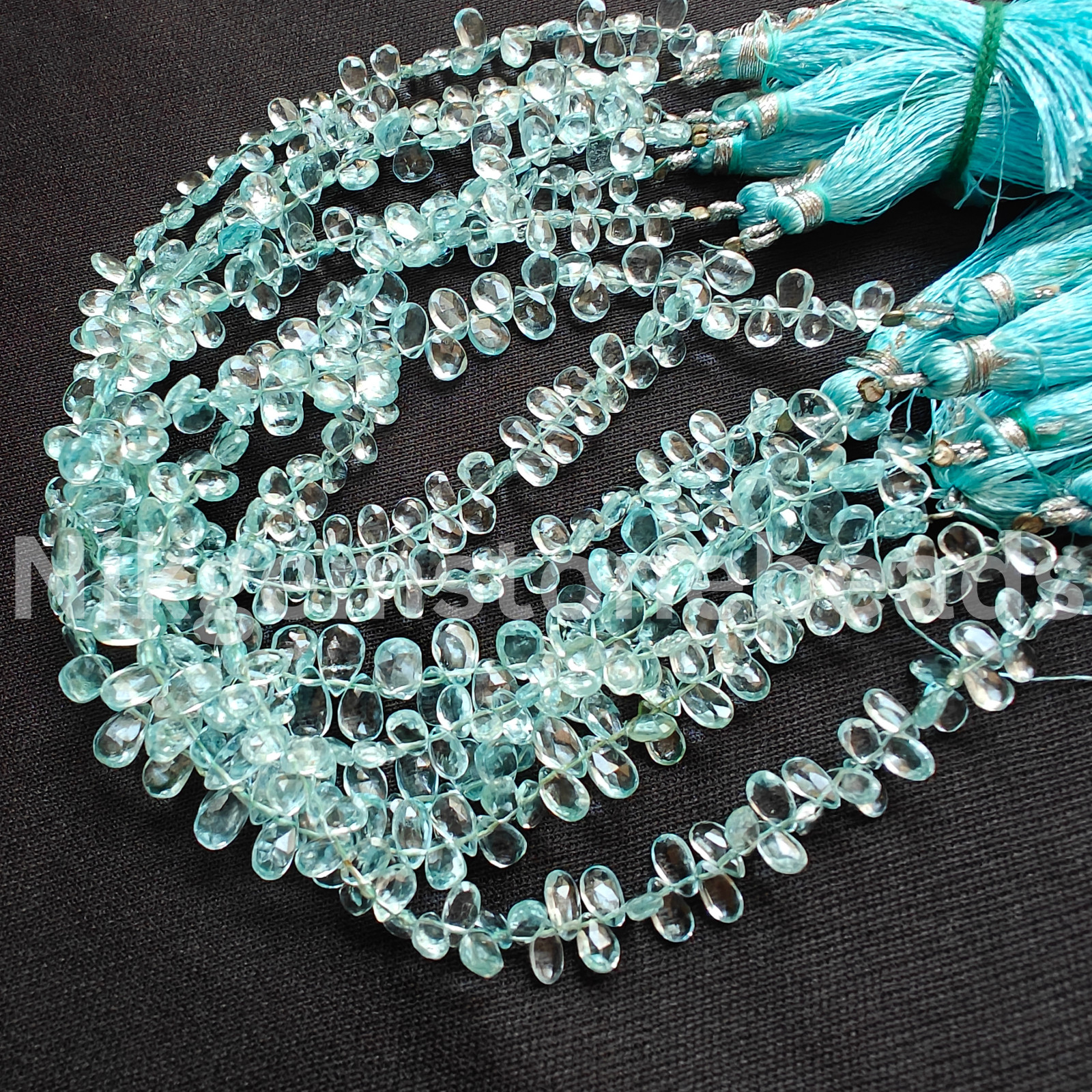 Natural Swiss Blue Topaz Beads, Briolette Faceted Pear Cut Stone, 5.25-6.25 MM.