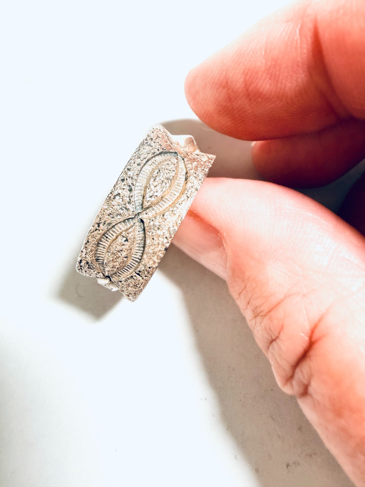 Vintage Navajo Wilford Henry? Sterling Silver Sandcast Ring Sz 11.5 11g Marked
