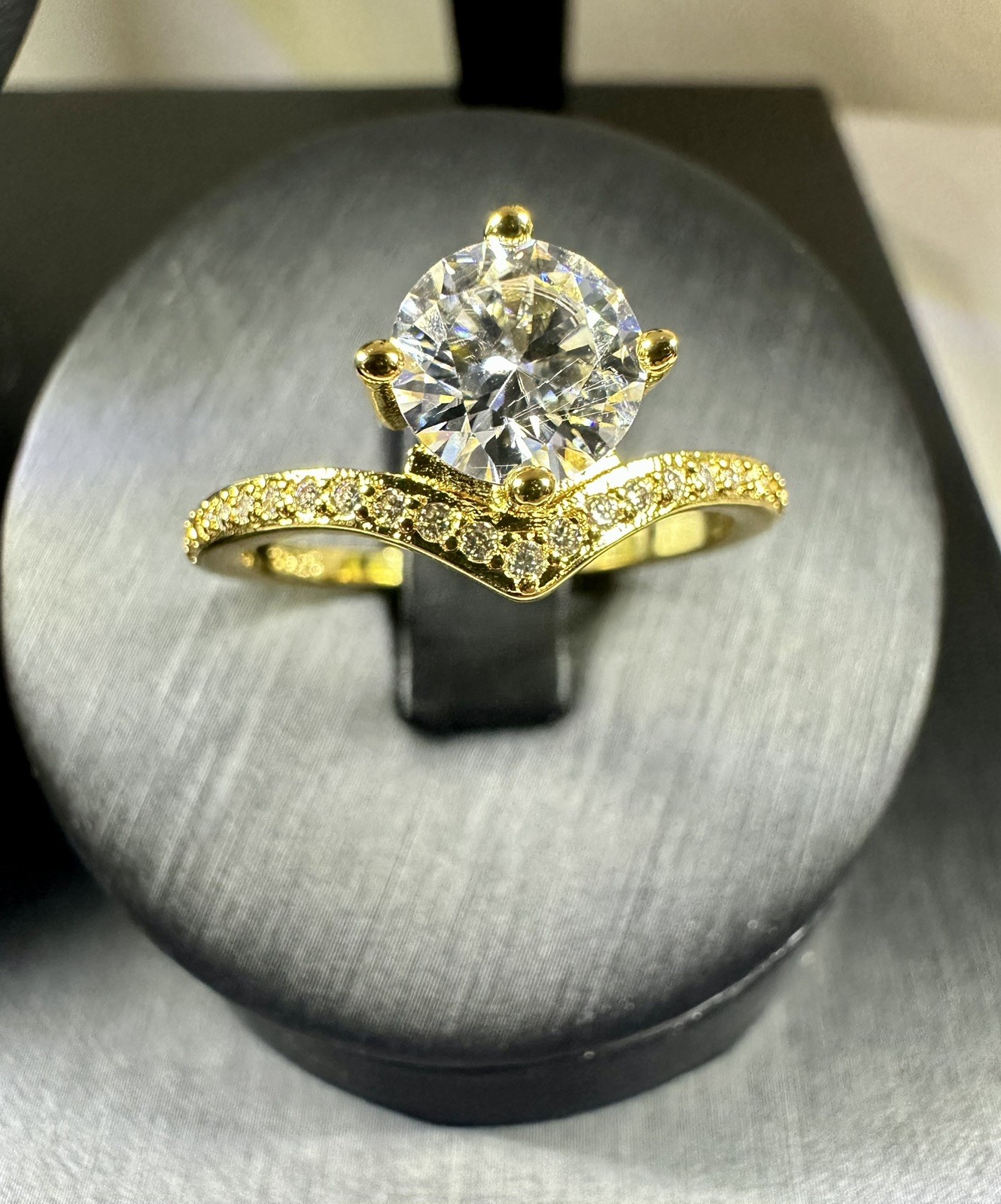 1.5 Carat Round Moissanite Engagement Ring 18k Plated Sterling Silver 925 Sz. 9