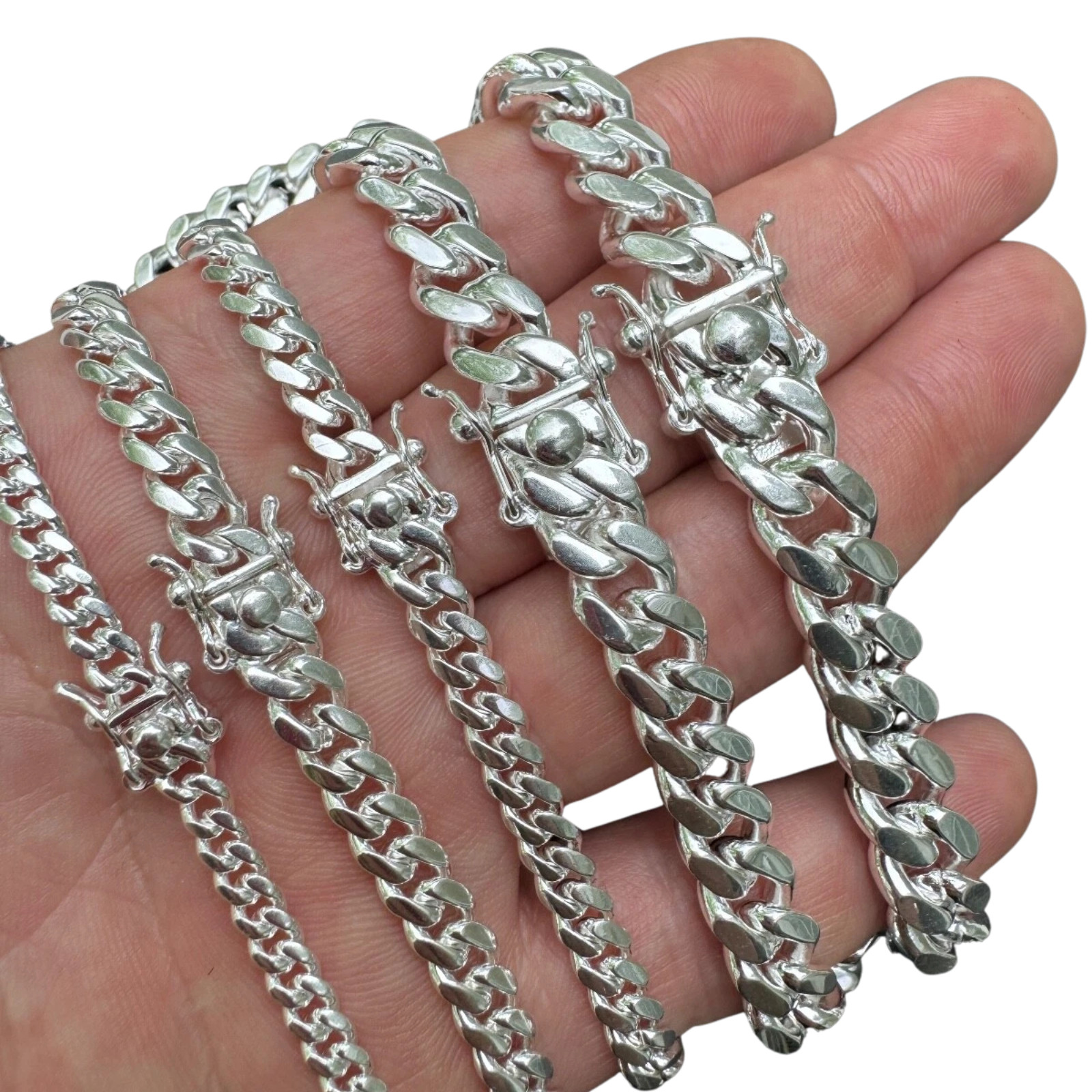 Real Miami Cuban Link Chain Or Bracelet Solid 925 Sterling Silver Box Lock ITALY