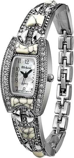 Blekon Japanese Quartz Ladies Watch Square 21mm Pearl Dial Metal Link Bracelet