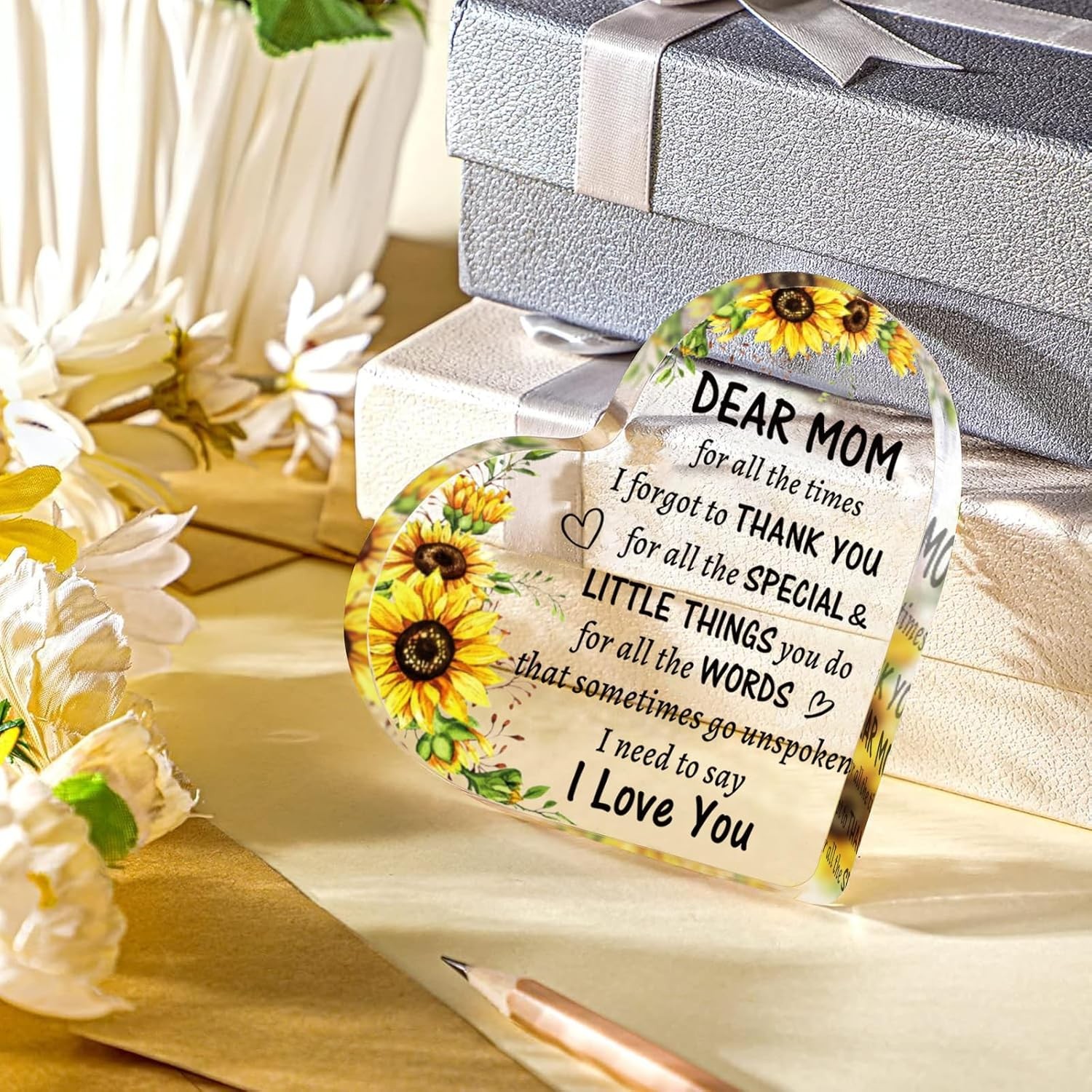 Mothers Day Gifts for Mom from Daughter Son, to My Acrylic Heart Clear