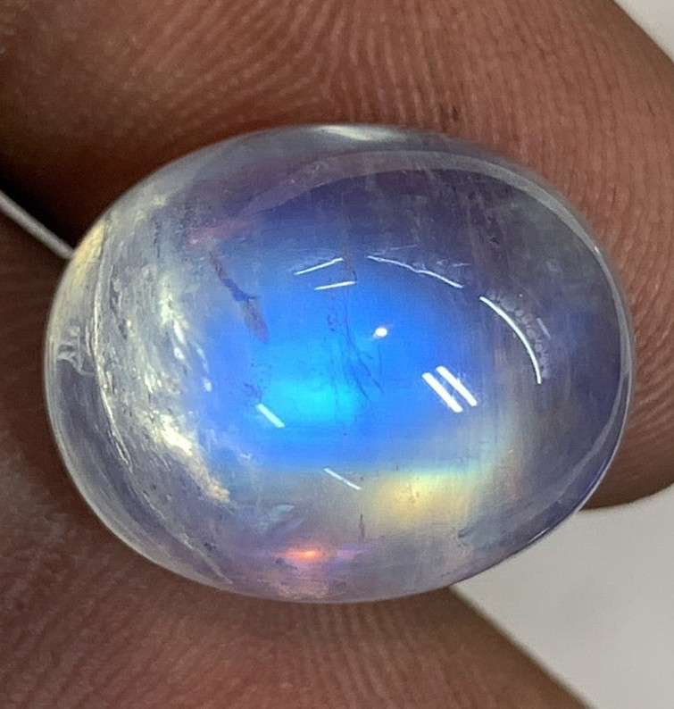 AAAAAA Natural Rainbow Moonstone Multi Blue Fire Oval Shape Cabochon Size13X16MM