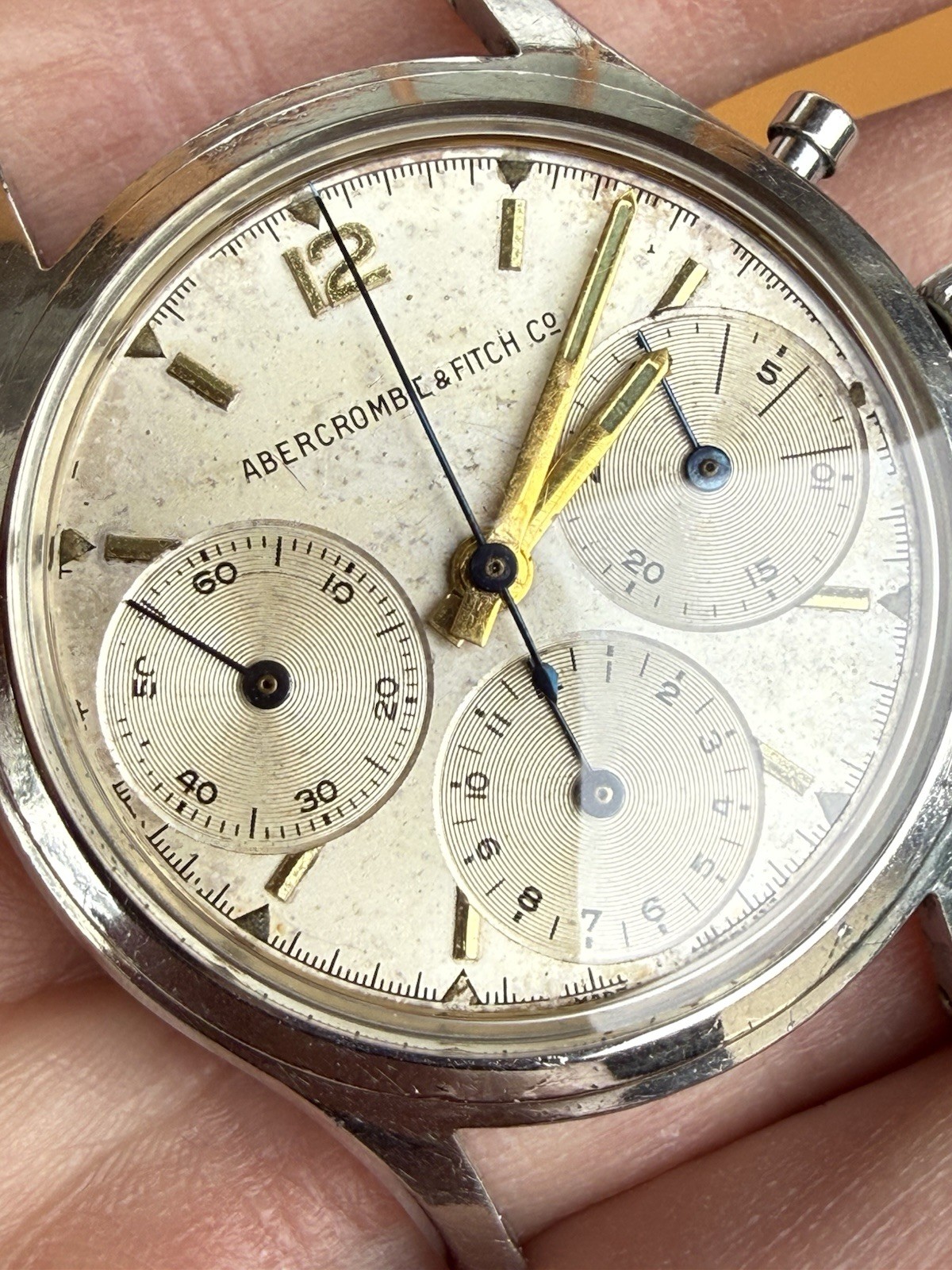RARE Vintage Heuer Abercrombie & Fitch Chronograph Watch Valjoux Triple Register