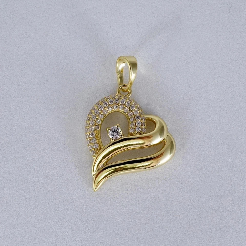 1Ct Round Cut Real Moissanite Women’s Heart Pendant 14K Yellow Gold Plated
