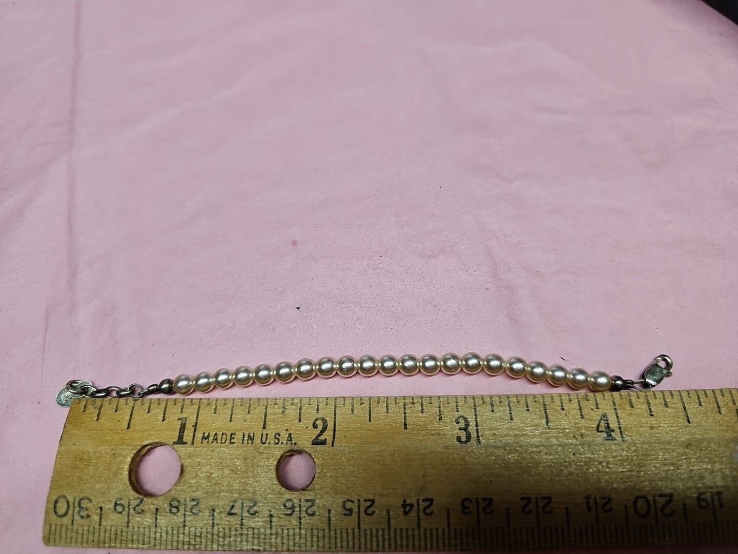 STERLING SILVER CM BABY’S Faux Pearl Beaded Vintage Bracelet 3 1/2″+1″ (OK)