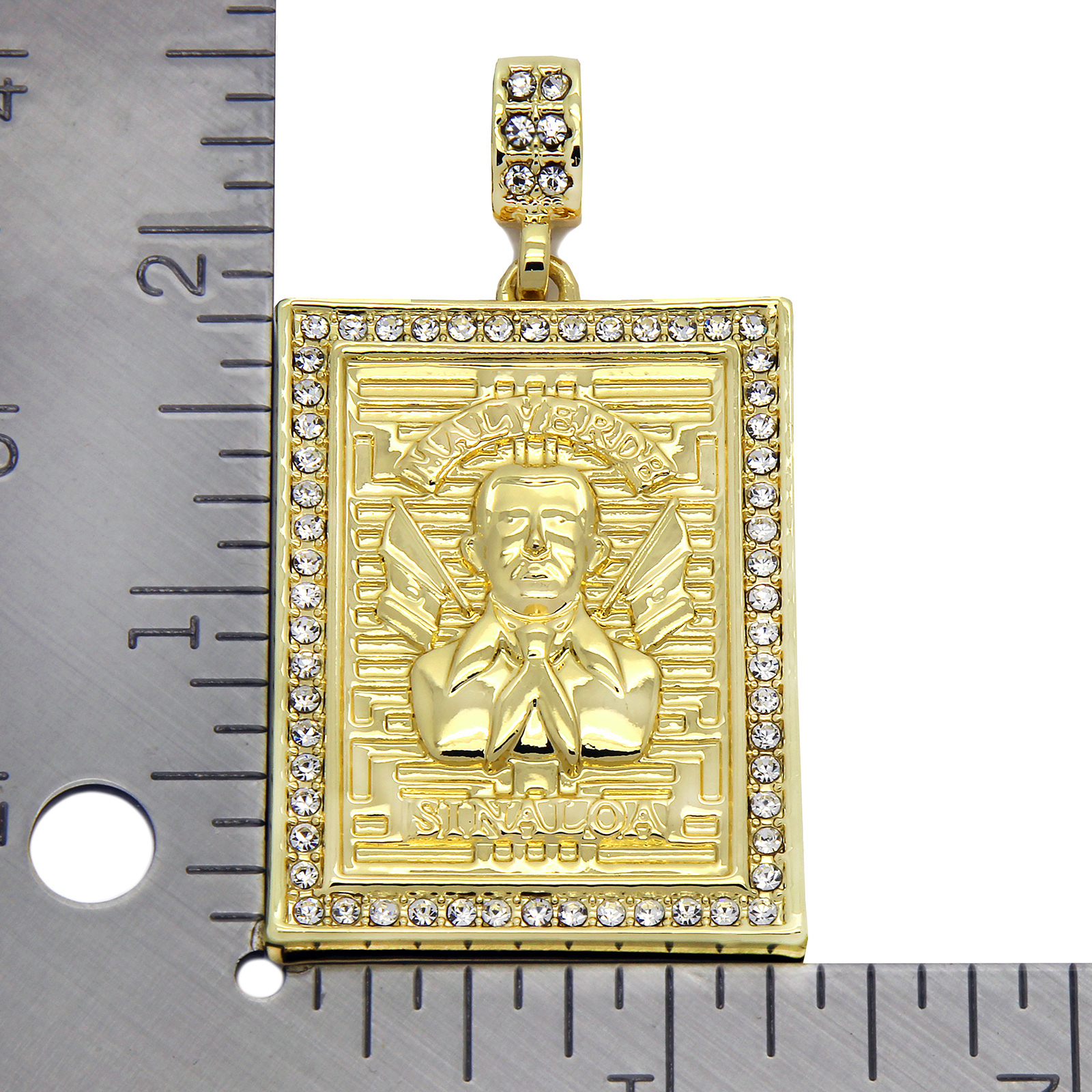 Mens 14K Gold Plated Malverde Cubic-Zirconia 24″ Rope Chain pendant