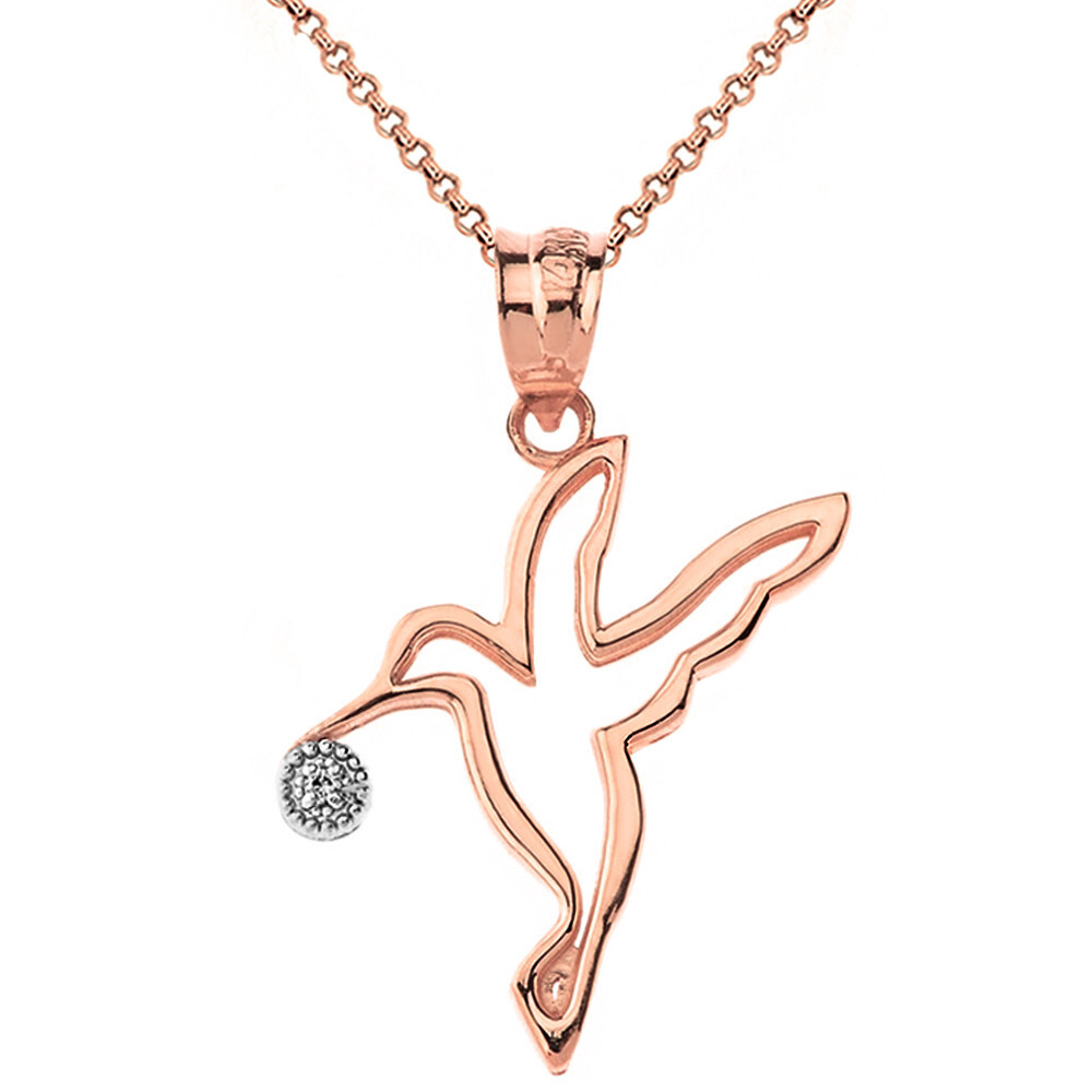 Hummingbird Outline Solitaire Pendant Necklace in Gold (Yellow/Rose/White)