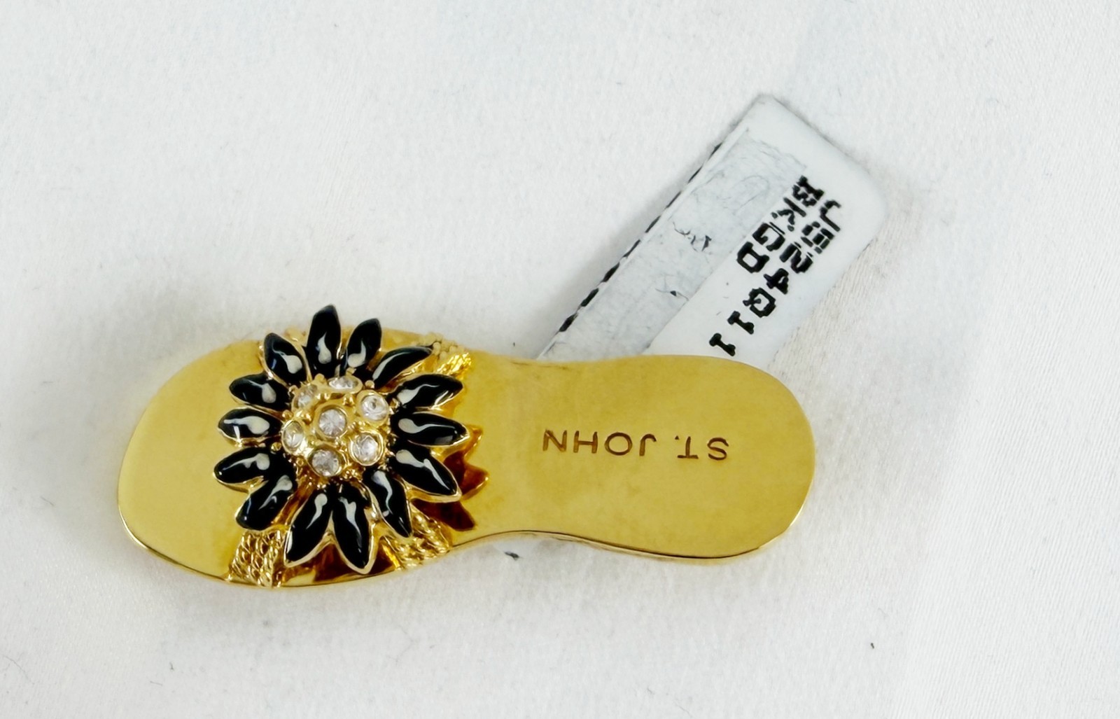 NWT ST. JOHN Brooch Pin Flower Sandal 24 KGP Black Crystals Multicolor Vintage
