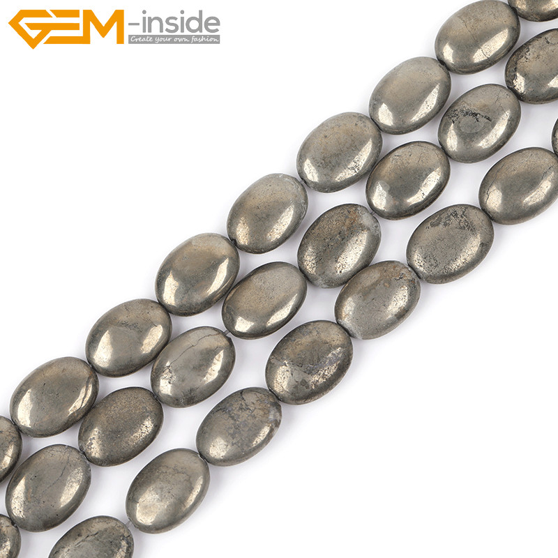 Natural Coin Freeform Pyrite Beads Gemstone Oval Beads For Jewelry Making 15″