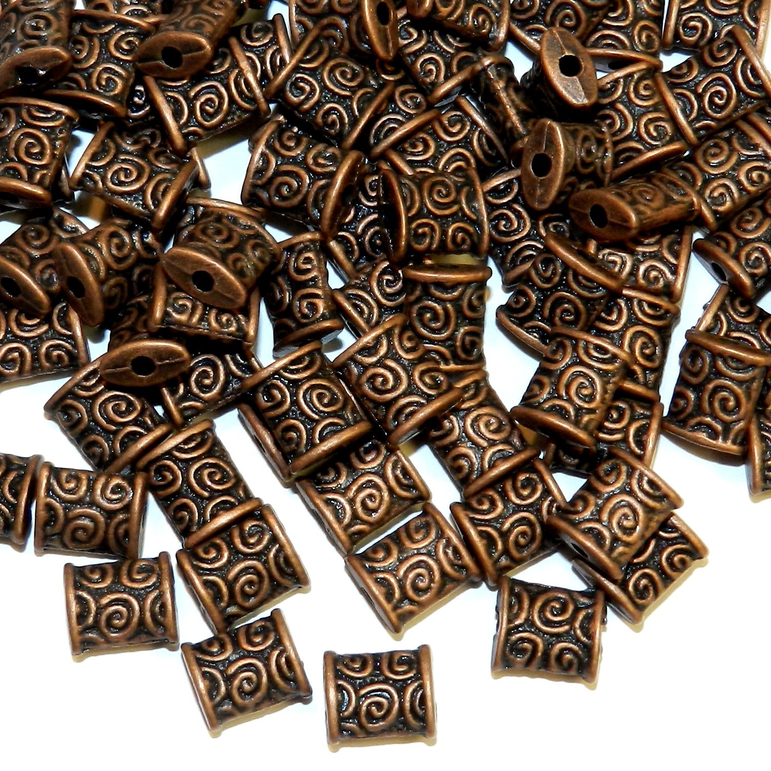 MB3151 Antiqued Copper 8mm Flat Puffed Rectangle Metal Beads 25pc