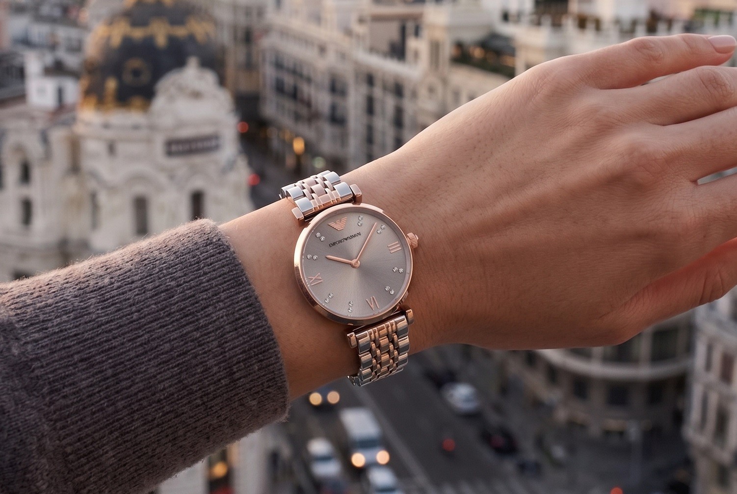 EMPORIO ARMANI WOMENS WATCH AR1840 STAINLESS STEEL TWO TONE STRAP WITH GREY DIAL