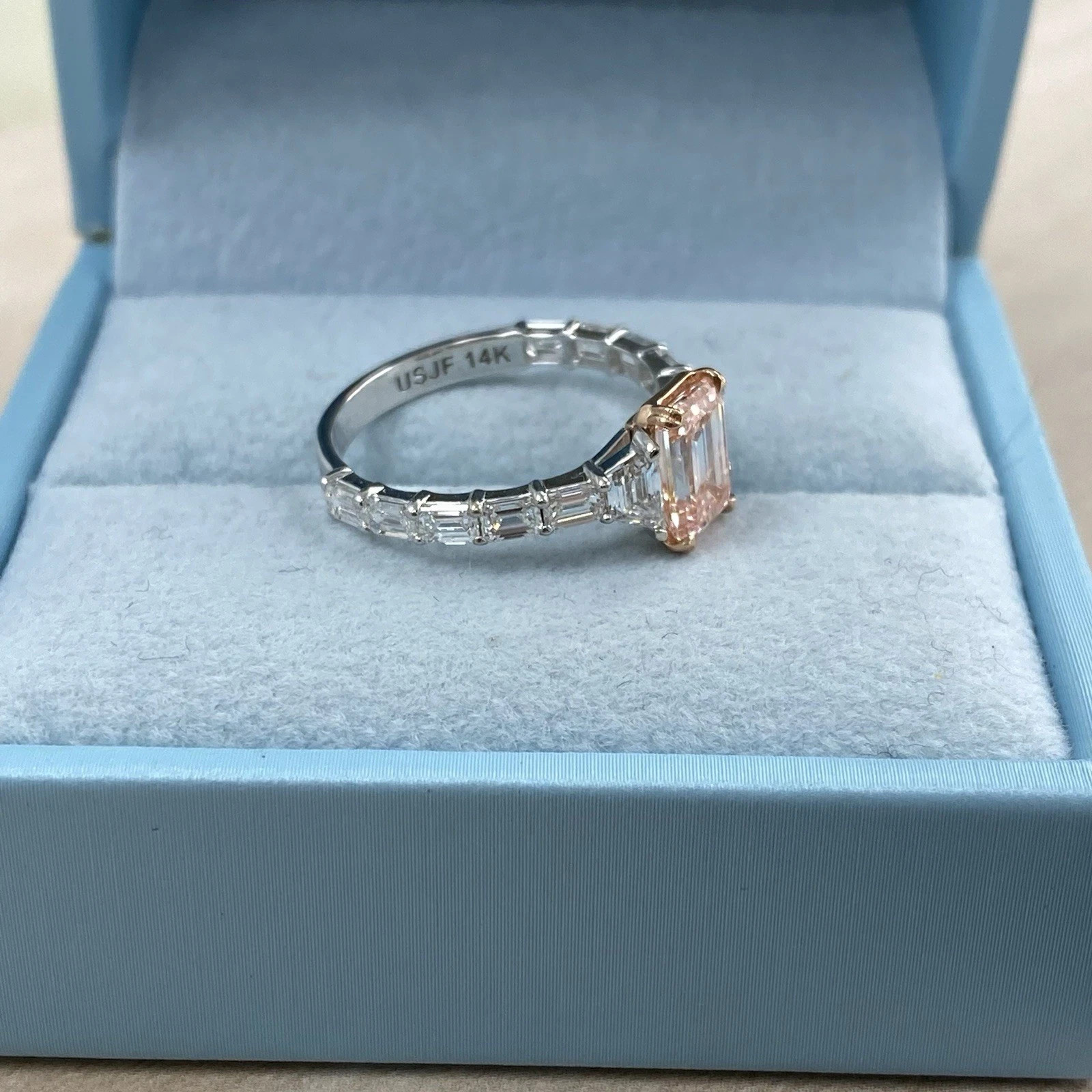 2.00Ct Emerald Cut Lab Grown Diamond Fancy Pink Diamond Wedding Ring 14K Gold